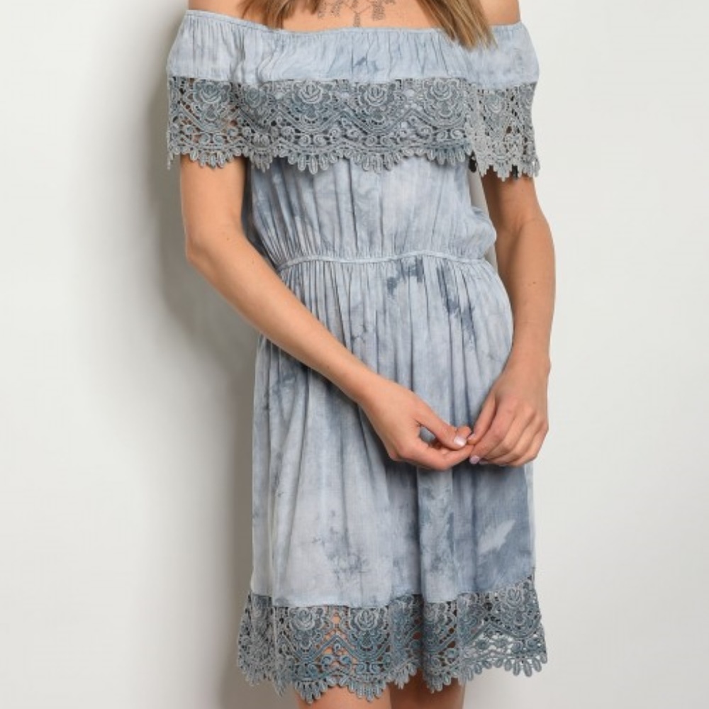 "Lola" Tie-Dye Off The Shoulder Crochet Lace Dress